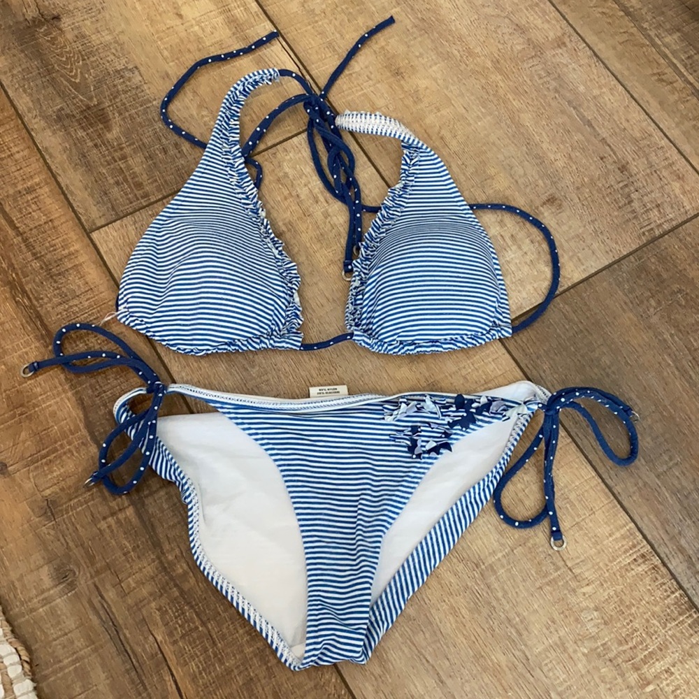 Gilly hicks blue and white striped bikini